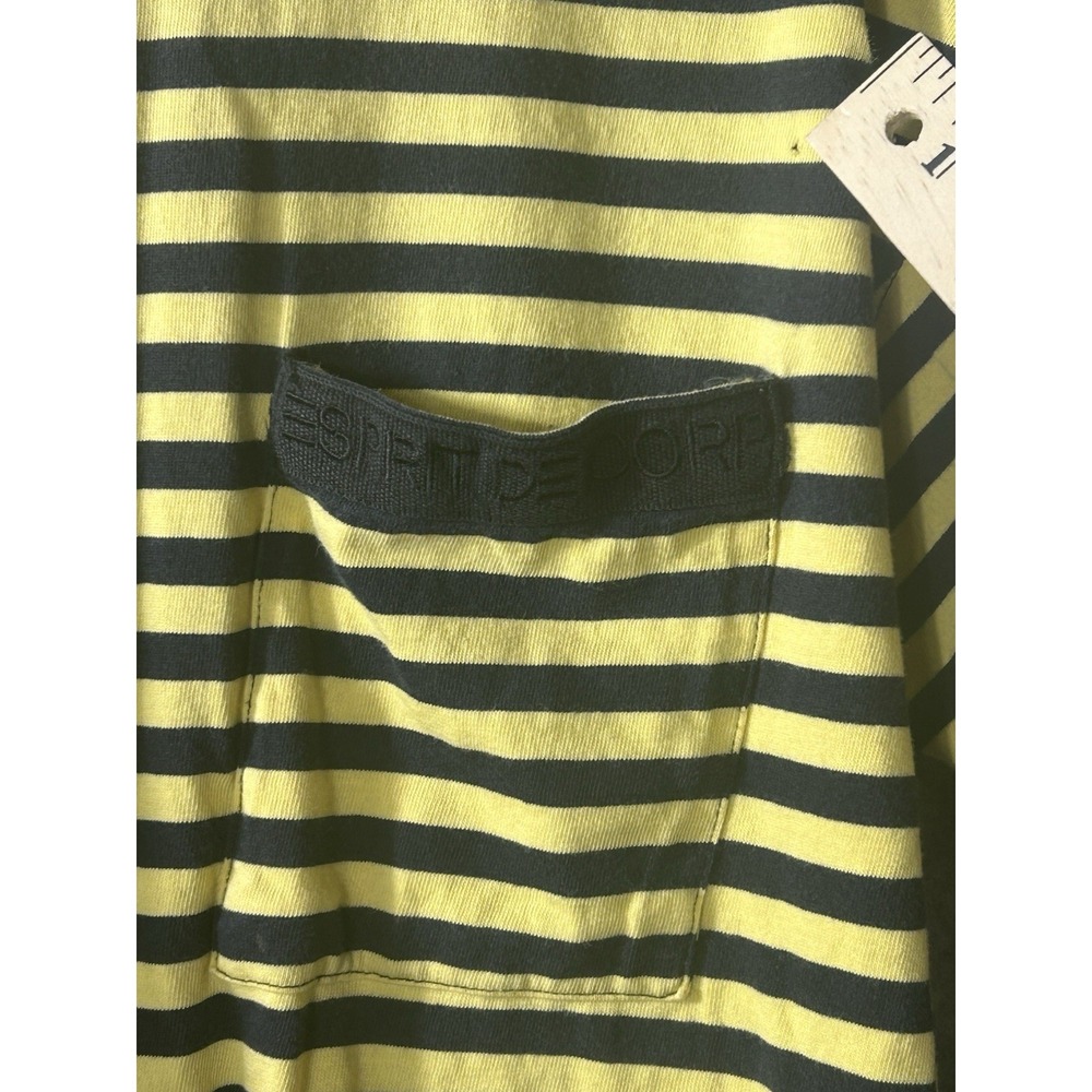 Vintage 1980s Esprit De Corp T Shirt Yellow Black Striped Pocket Tee Boxy Fit - Picture 3 of 6